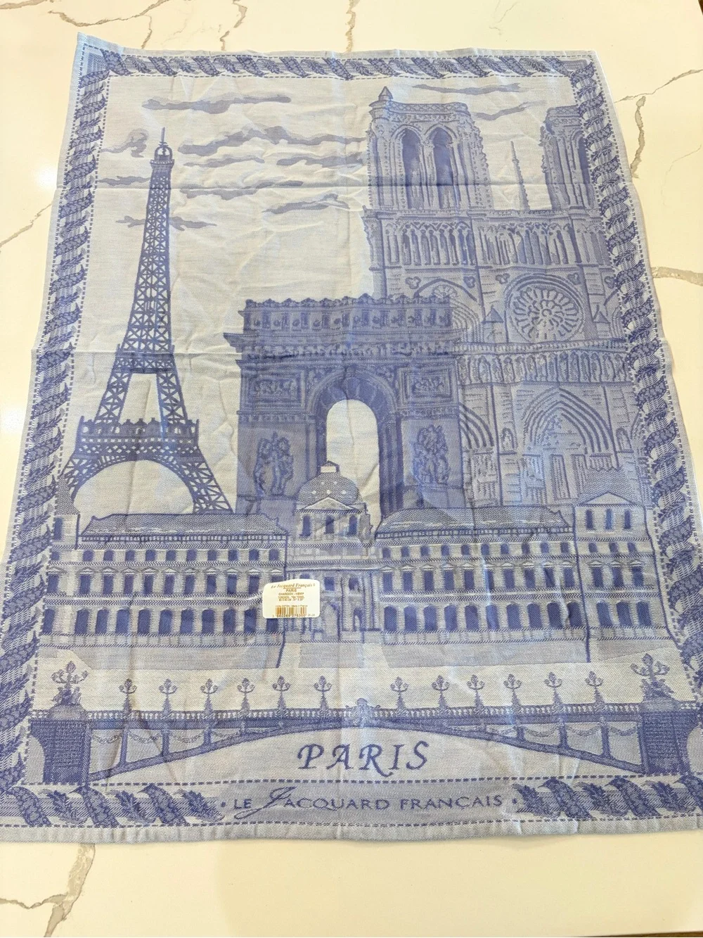 Le Jacquard Francais Paris Torchon Tea Towel Blue Cotton 31x23 in NWT